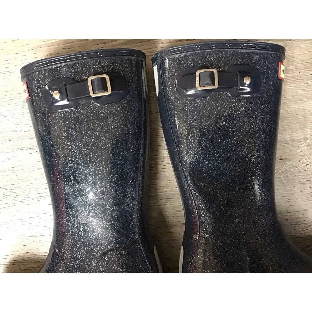 Hunter Kids Rain Boots Girls size 4 34 Original  Glitter Blue Youth Boot